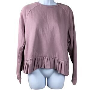 H&M Pullover Mixed Media Sweatshirt Top Floral Embroidered Peplum‎ Hem Women's M